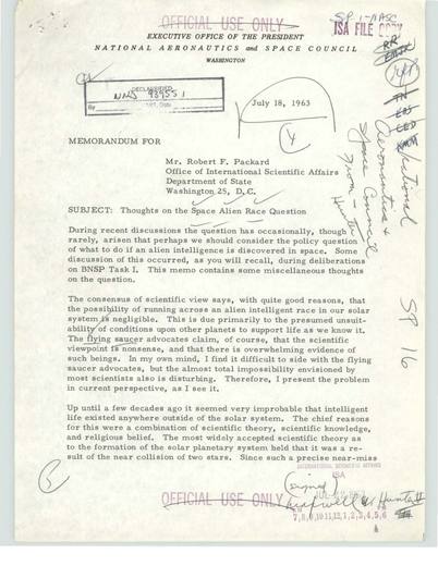 Sp 16 [7.18.1963] — first page of the declassified document